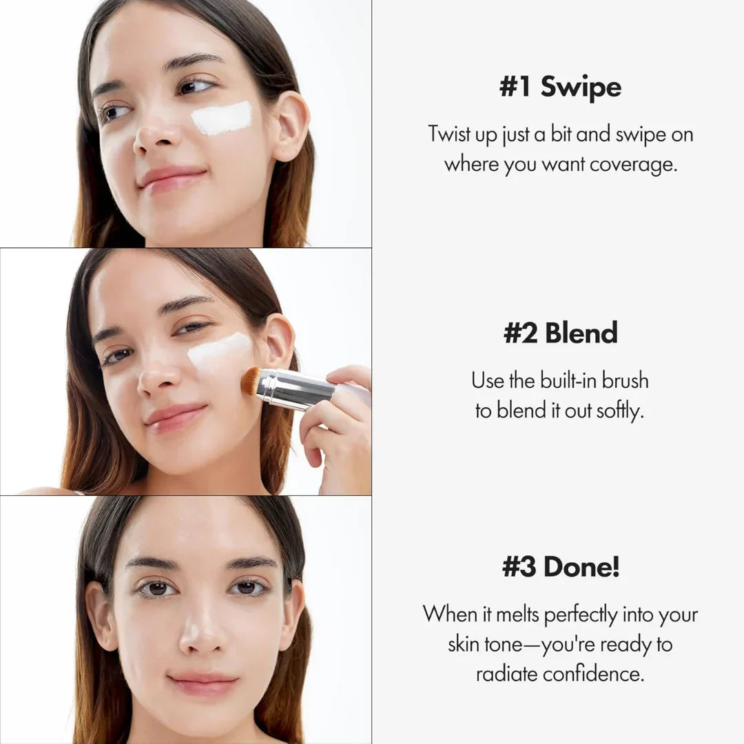 🔥Last Day - Buy 1 Get 1 Free✨Jaxvolt Korean 2‑in‑1 Color‑Changing Foundation Stick with Travel Brush