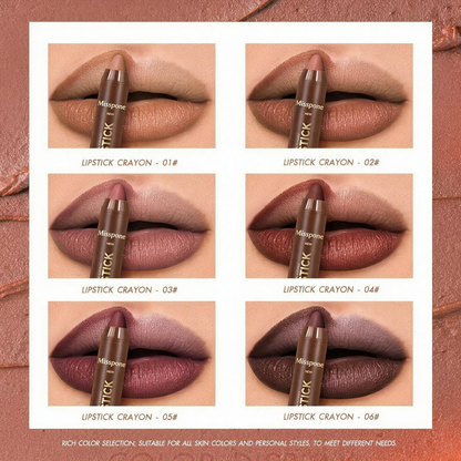 🔥6-Piece Matte Lip Crayon Set – Nude, Mauve & Brown Liner + Lip Color
