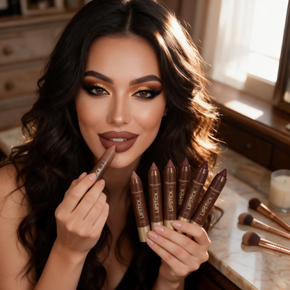 🔥6-Piece Matte Lip Crayon Set – Nude, Mauve & Brown Liner + Lip Color
