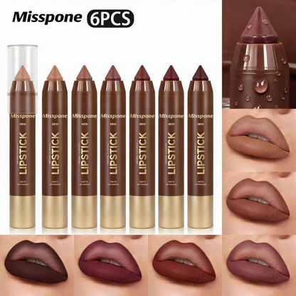🔥6-Piece Matte Lip Crayon Set – Nude, Mauve & Brown Liner + Lip Color