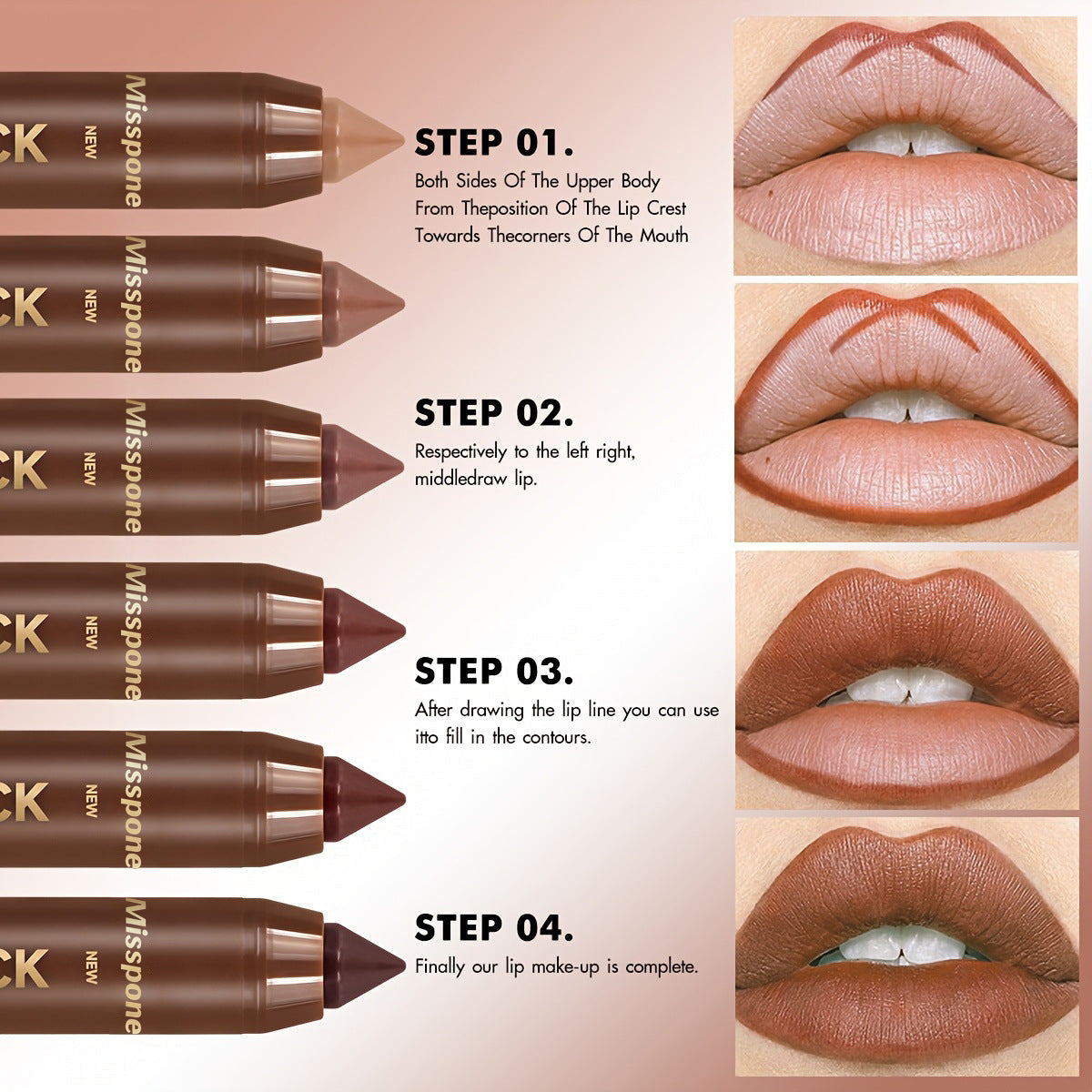 🔥6-Piece Matte Lip Crayon Set – Nude, Mauve & Brown Liner + Lip Color