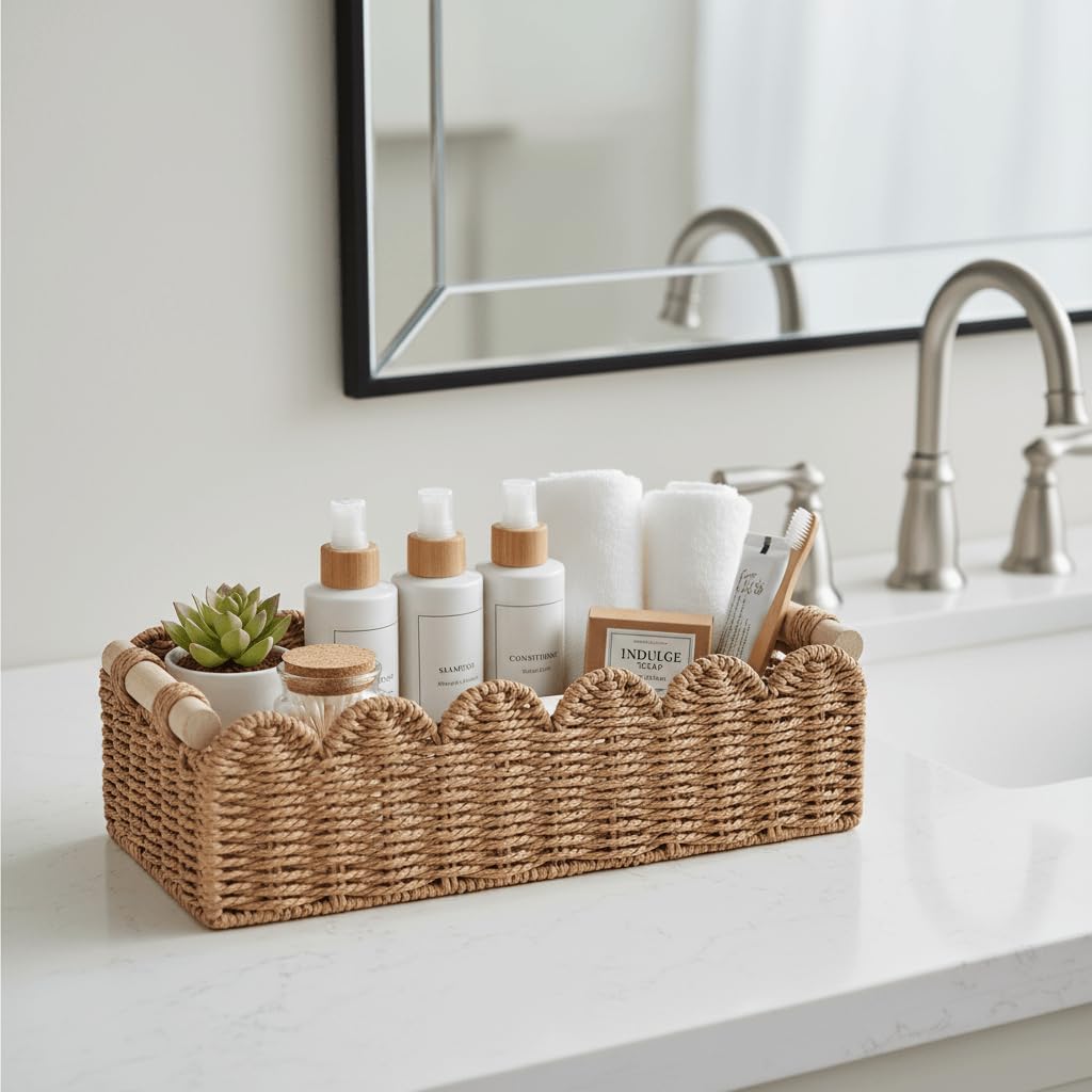 Scalloped Woven Paper-Rope Storage Basket — product image 6 of 6