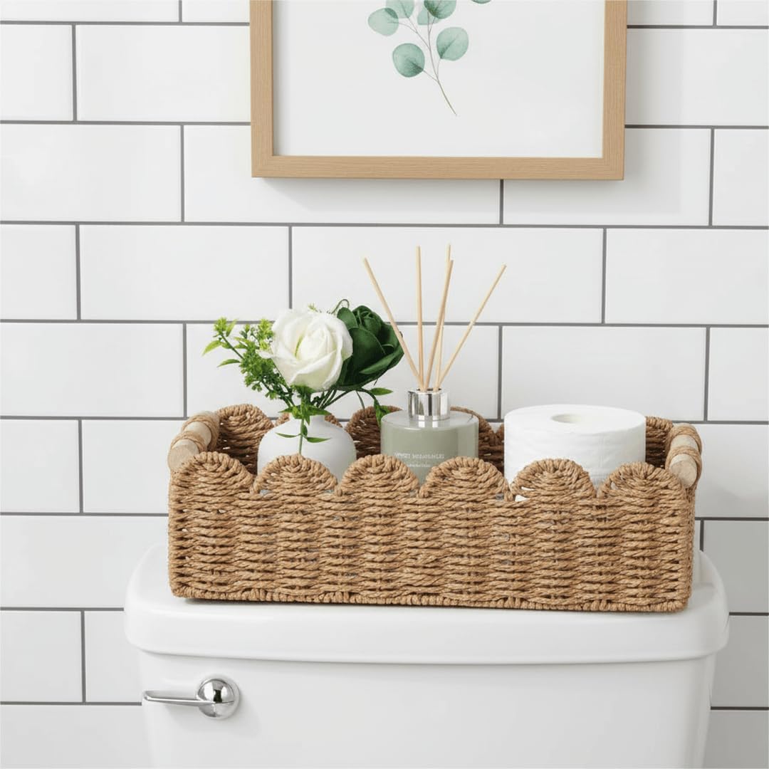Scalloped Woven Paper-Rope Storage Basket — product image 2 of 6