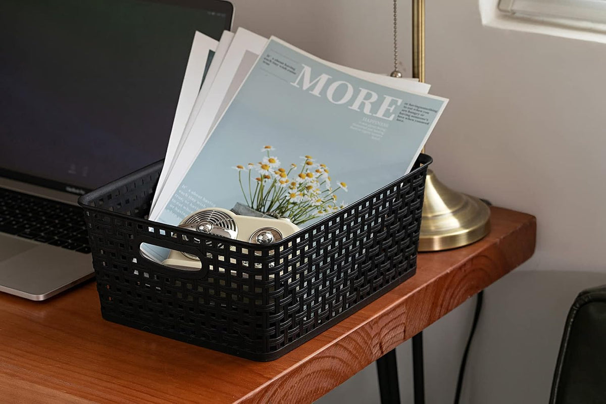 4-Pack Black Plastic Storage Baskets — 11 × 8.5 × 4.7 in — product image 4 of 4