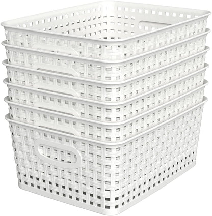 6-Pack Woven-Style Plastic Storage Baskets — product image 1 of 6