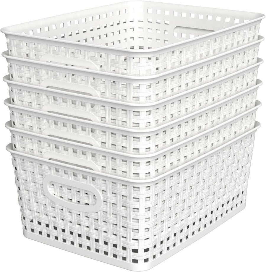 6-Pack Woven-Style Plastic Storage Baskets