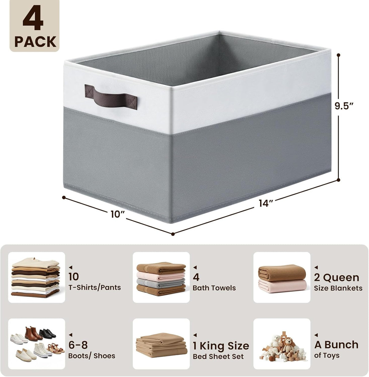 4-Pack Large Collapsible Fabric Storage Baskets — product image 2 of 6