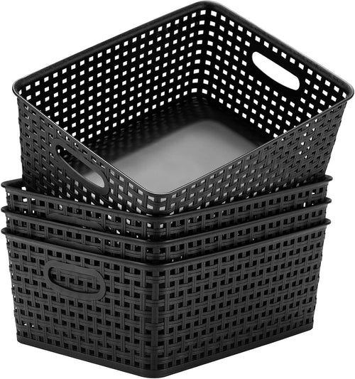 4-Pack Black Plastic Storage Baskets — 11 × 8.5 × 4.7 in — product image 1 of 4