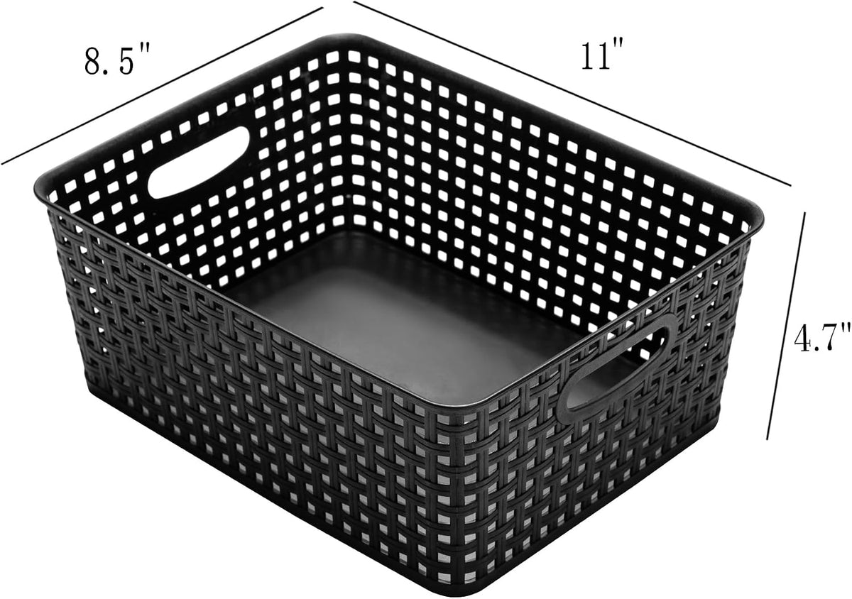 4-Pack Black Plastic Storage Baskets — 11 × 8.5 × 4.7 in — product image 3 of 4