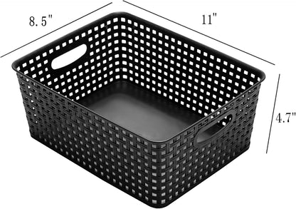 4-Pack Black Plastic Storage Baskets — 11 × 8.5 × 4.7 in — product image 3 of 4