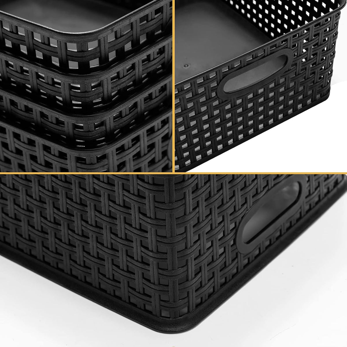 4-Pack Black Plastic Storage Baskets — 11 × 8.5 × 4.7 in — product image 2 of 4