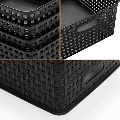 4-Pack Black Plastic Storage Baskets — 11 × 8.5 × 4.7 in — product image 2 of 4