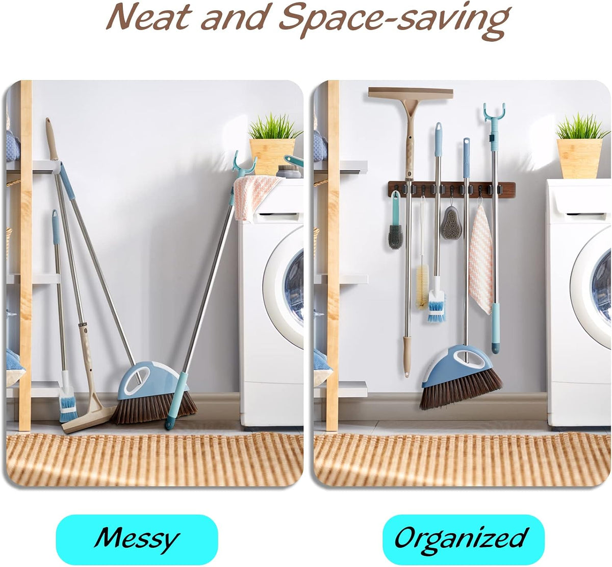Rustic Wall-Mounted Mop & Broom Holder — product image 3 of 6