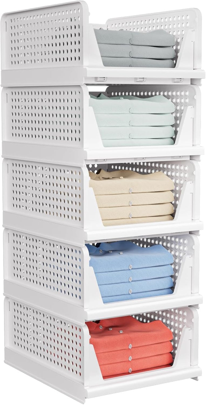 5-Pack Stackable Closet Storage Baskets