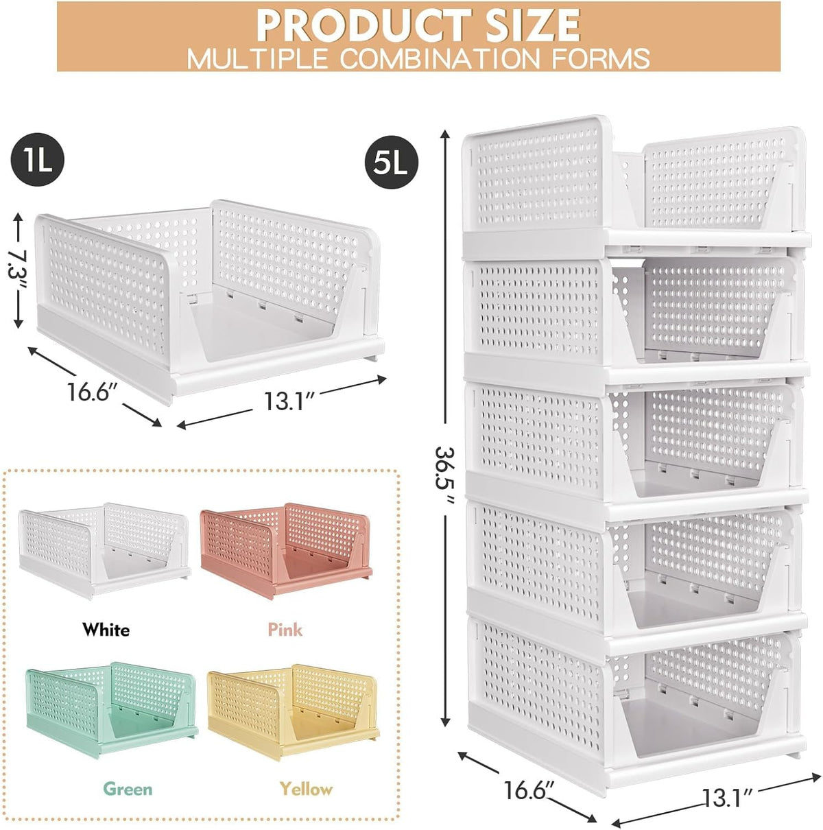 5-Pack Stackable Closet Storage Baskets — product image 3 of 6