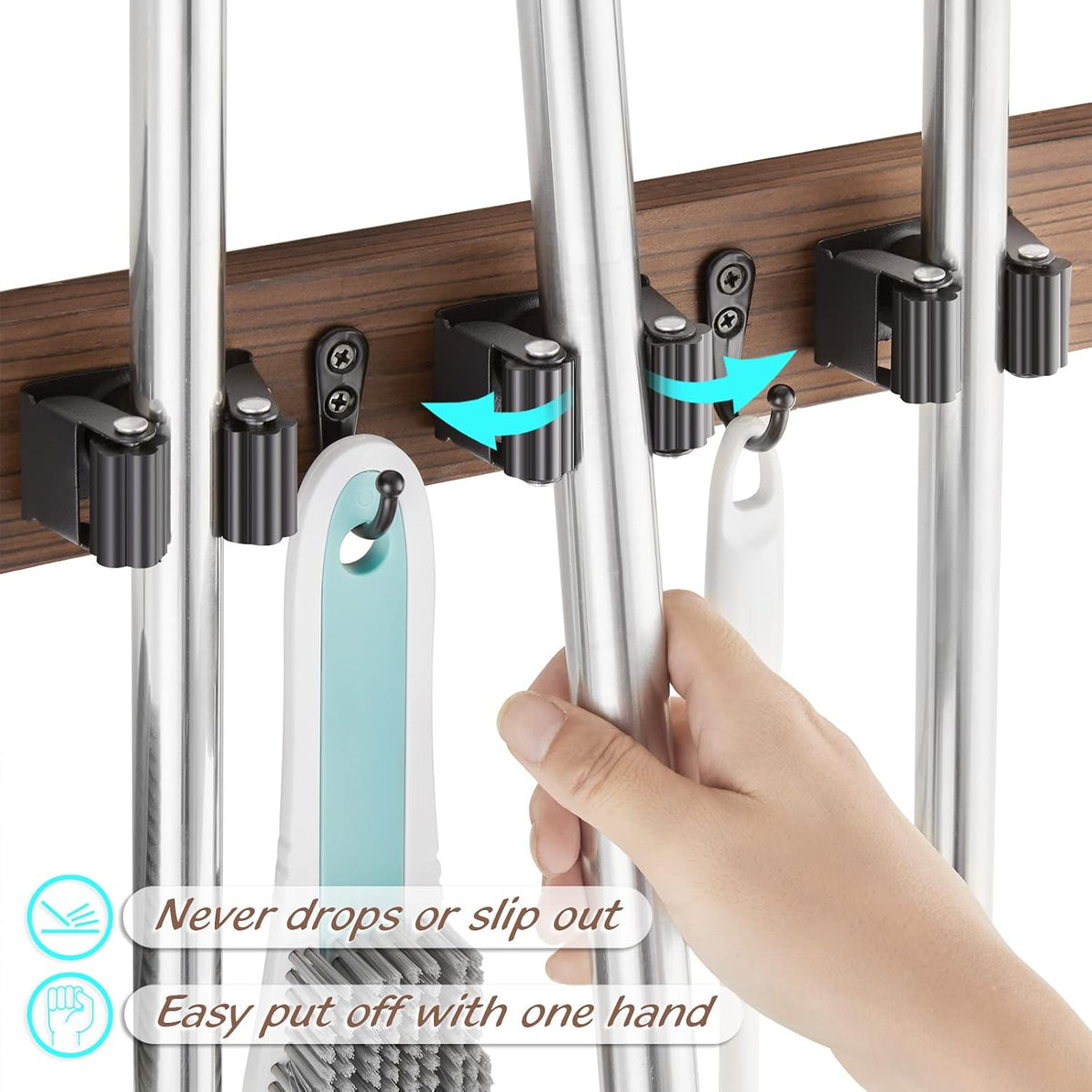 Rustic Wall-Mounted Mop & Broom Holder — product image 2 of 6