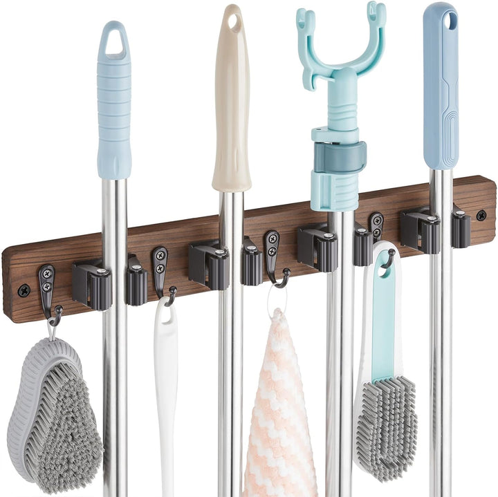 Rustic Wall-Mounted Mop & Broom Holder