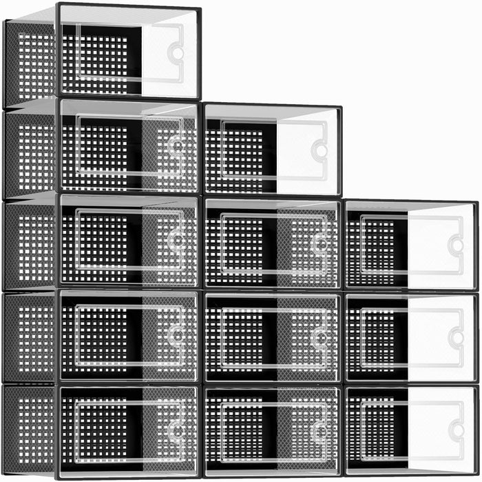 12-Pack Clear Stackable Shoe Storage Boxes