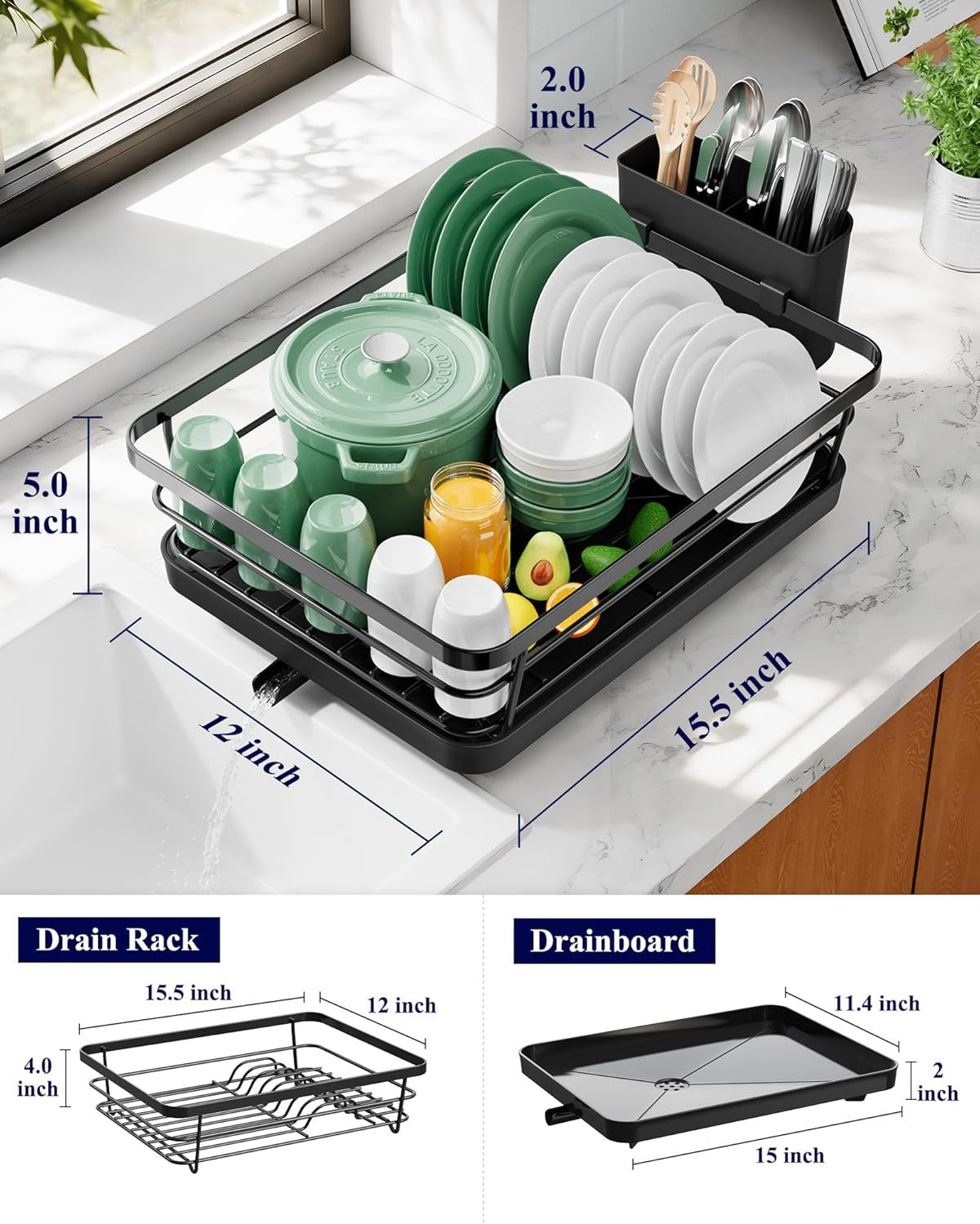 Compact Stainless-Steel Dish Drying Rack — product image 5 of 6