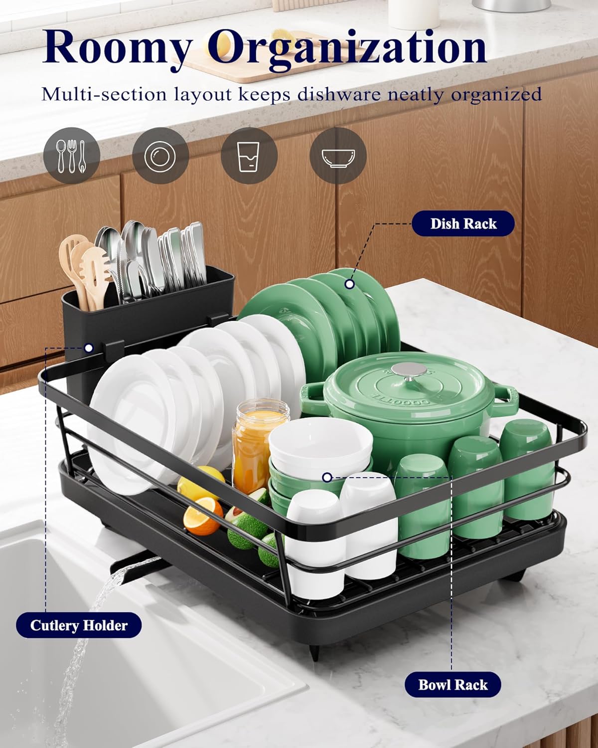 Compact Stainless-Steel Dish Drying Rack — product image 2 of 6