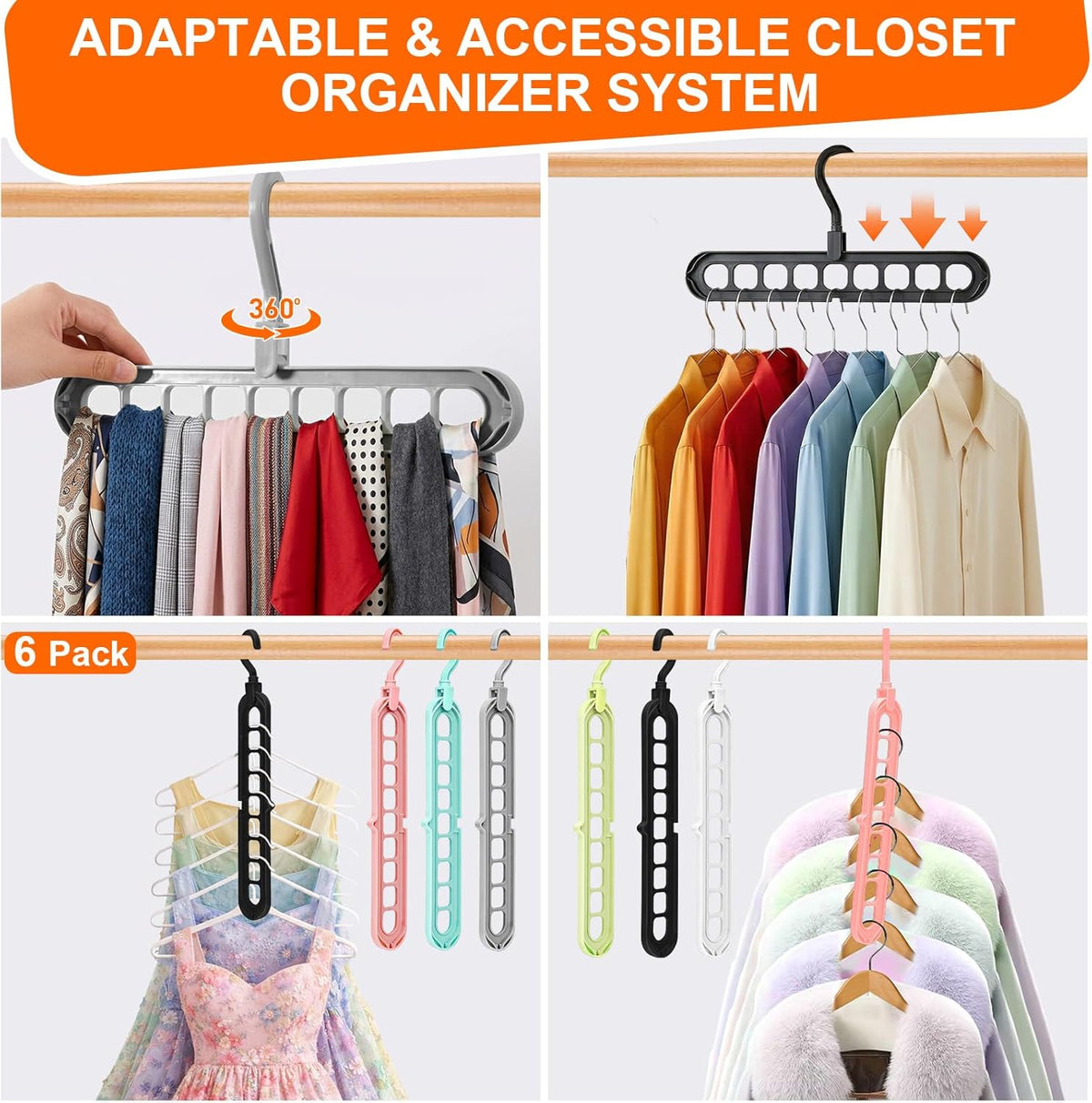 6-Pack 9-Hole Space-Saving Hangers — product image 3 of 6