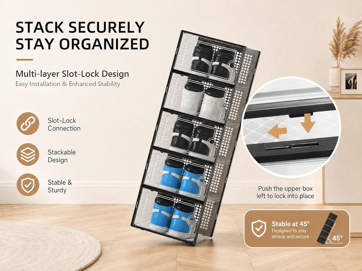 12-Pack Clear Stackable Shoe Storage Boxes — product image 4 of 6
