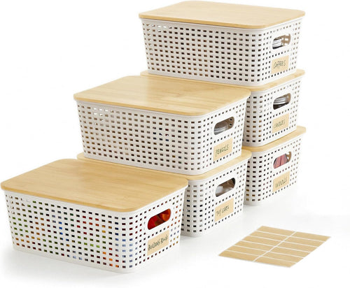 6-Pack Storage Bins with Bamboo Lids — product image 1 of 6