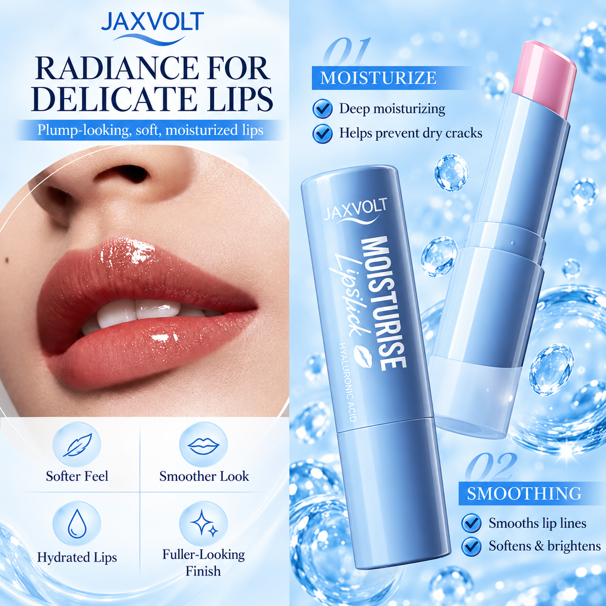 🔥 Jaxvolt Hyaluronic Lip Moisture Stick — Deep Hydration + Smoother-Looking Lip Lines