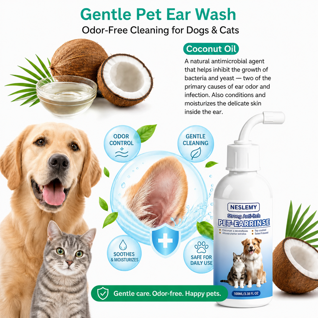 Buy 1 Get 1 Free 🔥Gentle Pet Ear Wash | Odor-Free Cleaning for Dogs & Cats🐾