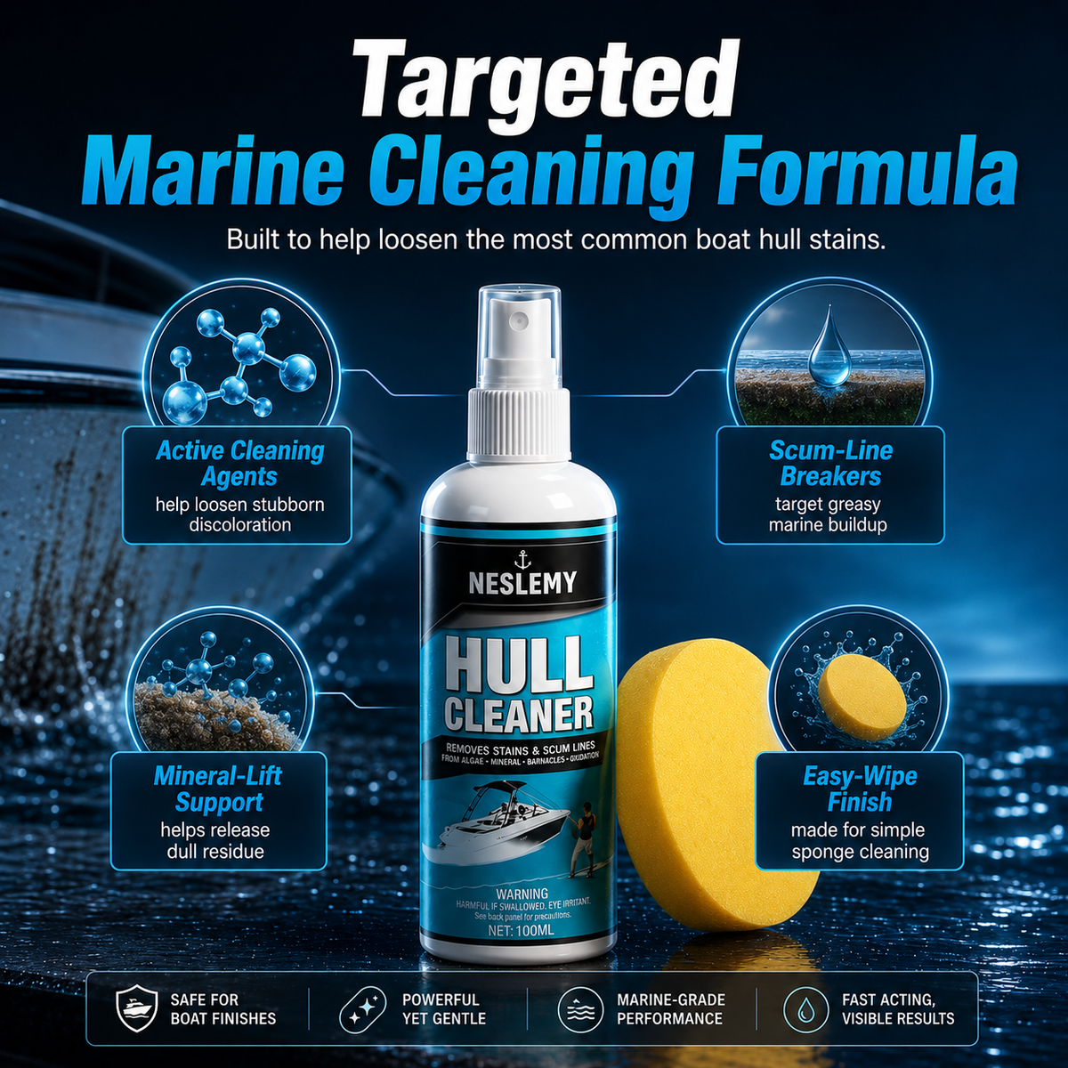 Boat hull cleaner formula visual