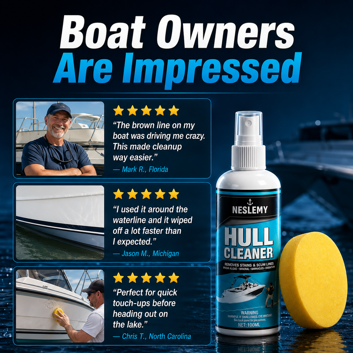 Boat owner using hull cleaner