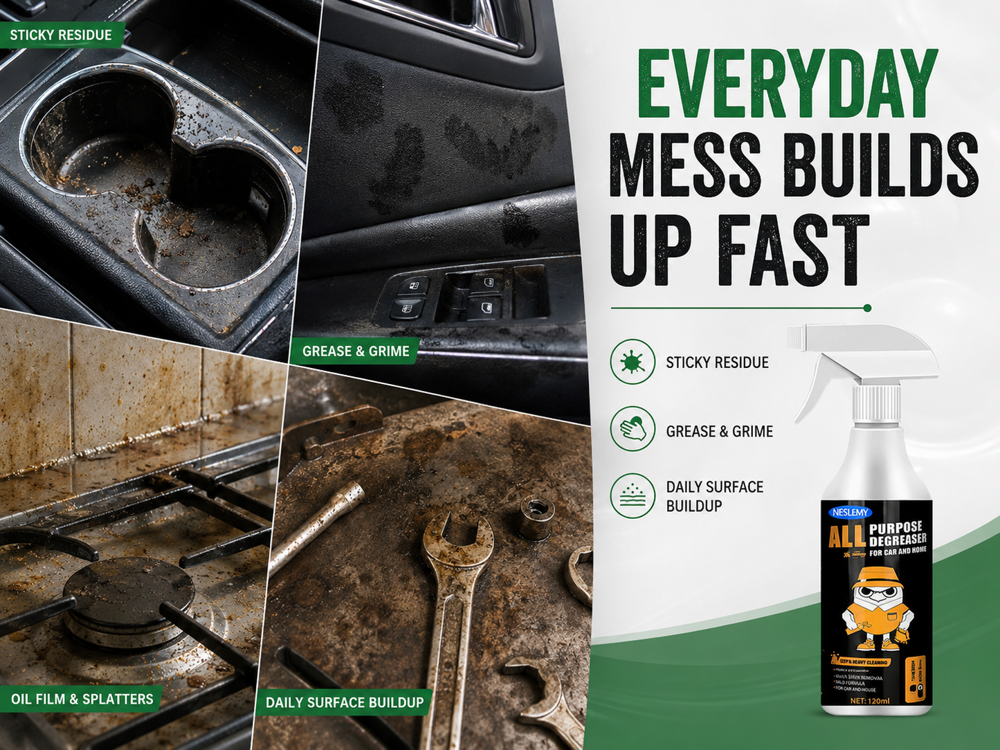 🧴🧼 Heavy-Duty Interior Cleaner & Degreaser – Cuts through grease & grime – Safe for cars, kitchens & workshops – streak-free formula ✨🚗