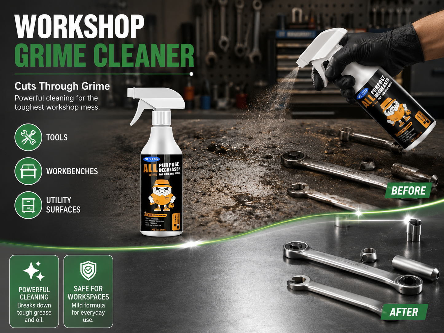 🧴🧼 Heavy-Duty Interior Cleaner & Degreaser – Cuts through grease & grime – Safe for cars, kitchens & workshops – streak-free formula ✨🚗