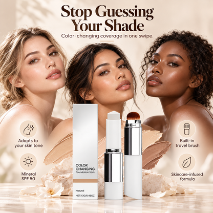 🔥Last Day - Buy 1 Get 1 Free✨Jaxvolt Korean 2‑in‑1 Color‑Changing Foundation Stick with Travel Brush