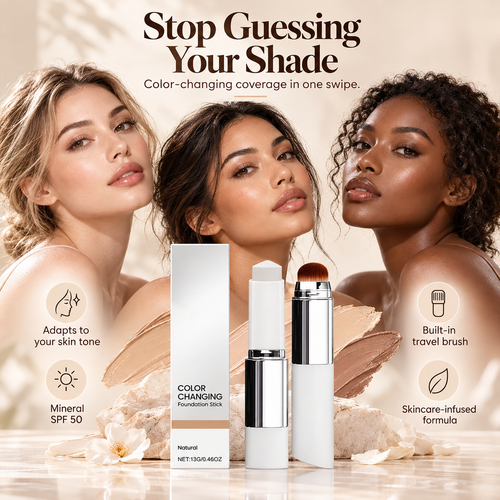 🔥Last Day - Buy 1 Get 1 Free✨Jaxvolt Korean 2‑in‑1 Color‑Changing Foundation Stick with Travel Brush