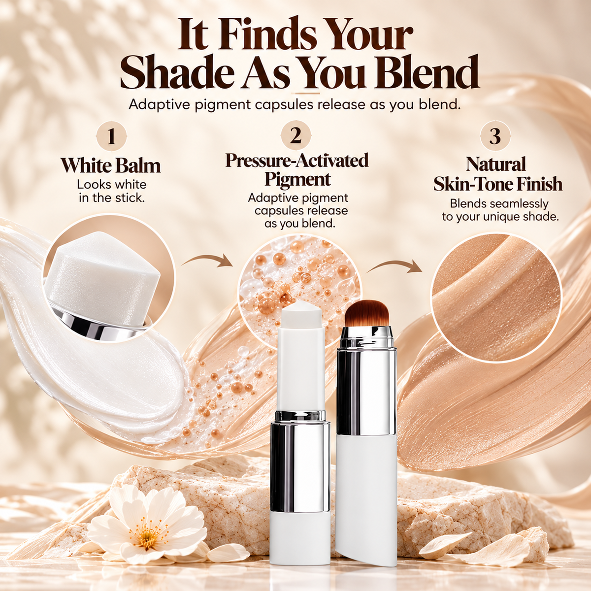 🔥Last Day - Buy 1 Get 1 Free✨Jaxvolt Korean 2‑in‑1 Color‑Changing Foundation Stick with Travel Brush
