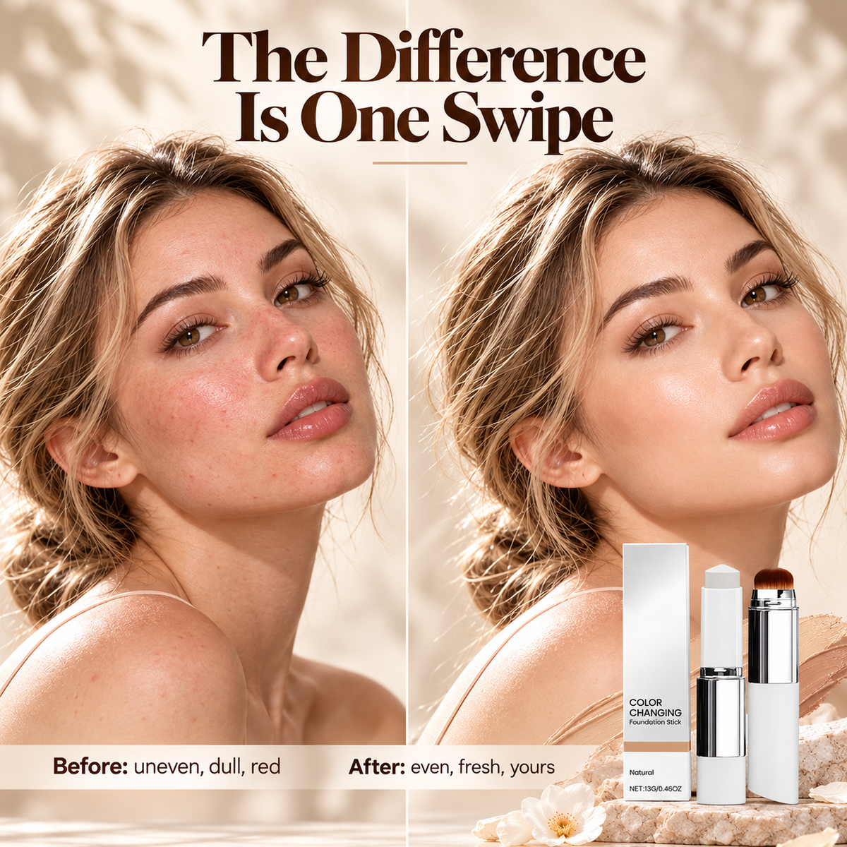 🔥Last Day - Buy 1 Get 1 Free✨Jaxvolt Korean 2‑in‑1 Color‑Changing Foundation Stick with Travel Brush