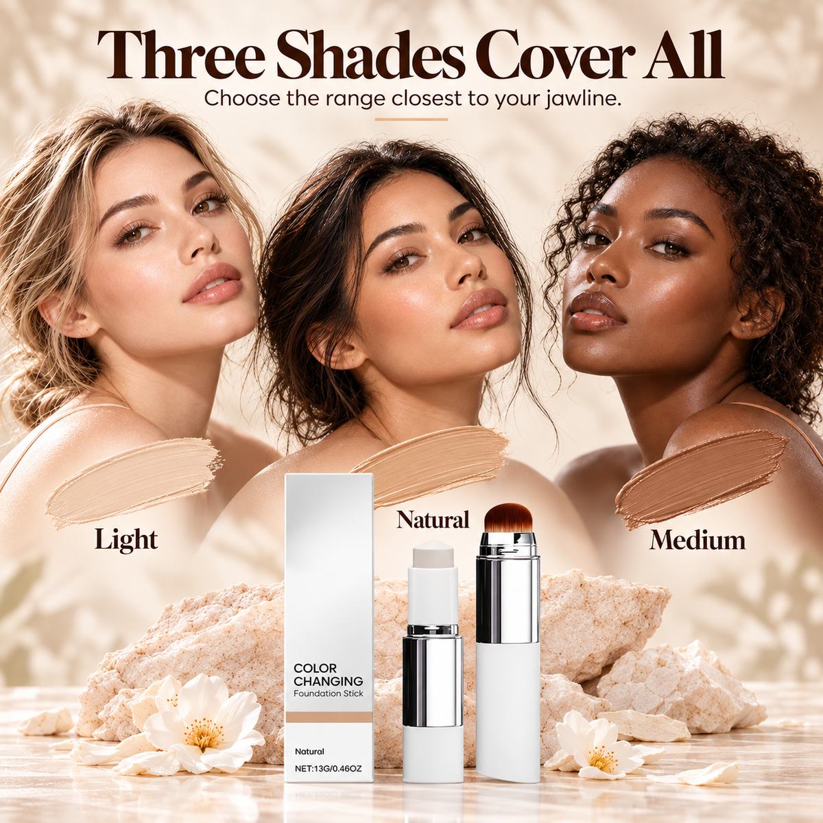 🔥Last Day - Buy 1 Get 1 Free✨Jaxvolt Korean 2‑in‑1 Color‑Changing Foundation Stick with Travel Brush