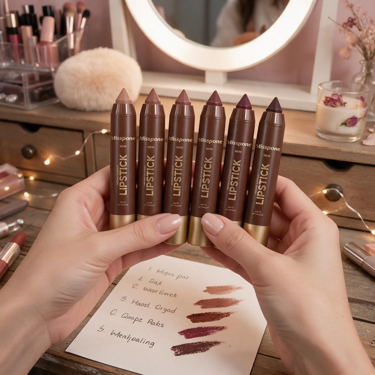 🔥6-Piece Matte Lip Crayon Set – Nude, Mauve & Brown Liner + Lip Color