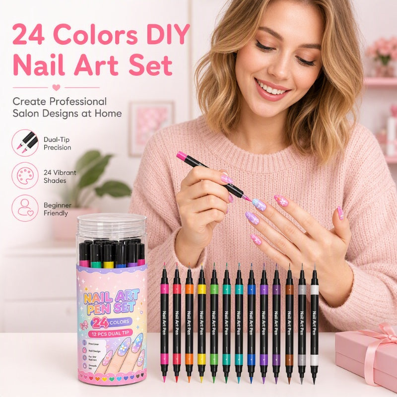 🔥 Last day save 55% !✨ 24 Colors Dual-Ended Nail Art Pens Set - Easy DIY Salon Nails 💅