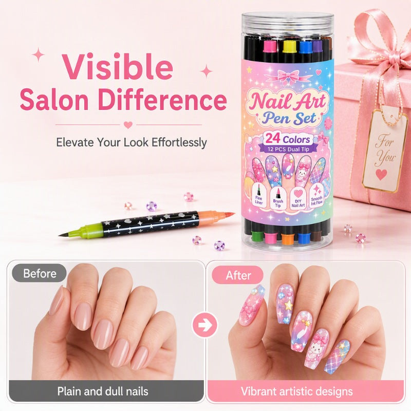 🔥 Last day save 55% !✨ 24 Colors Dual-Ended Nail Art Pens Set - Easy DIY Salon Nails 💅